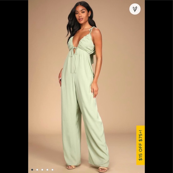 Lulus Pants - Confidence check Sage green satin tie back jumpsuit. Size small